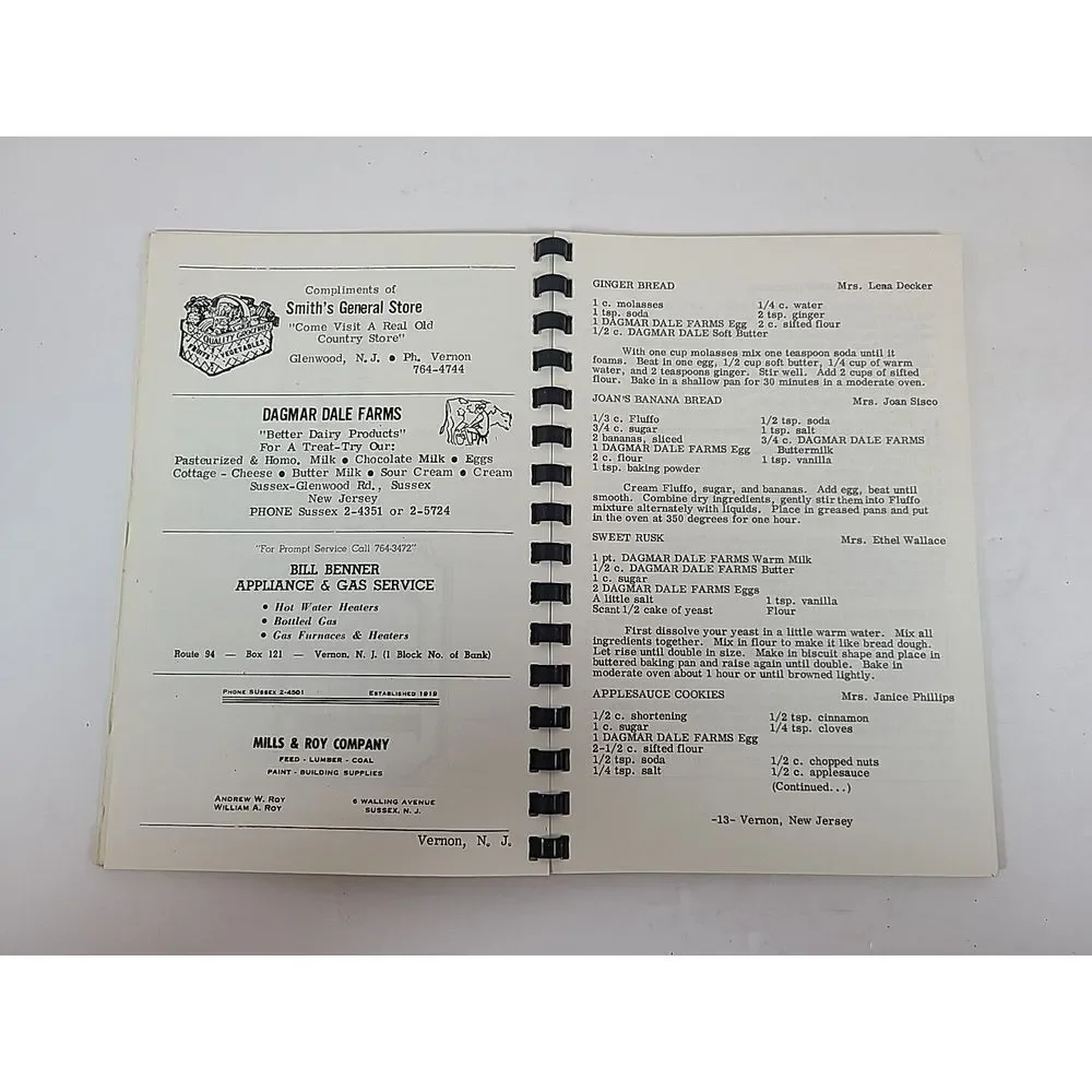 Vintage The Art Of Cooking & Baking From Vernon Valley Kitchens Ladies Auxiliary